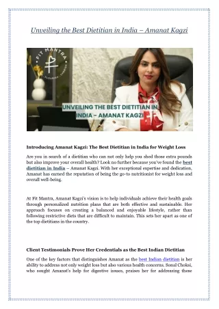 Unveiling the Best Dietitian in India – Amanat Kagzi