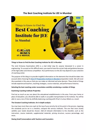 The Best Coaching Institute for JEE in Mumbai