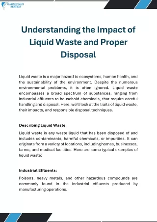 Understanding the Impact of Liquid Waste and Proper Disposal