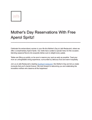 Mother's Day Reservations With Free Aperol Spritz
