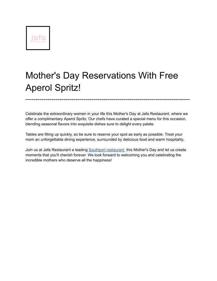 mother s day reservations with free aperol spritz