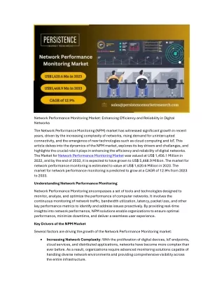Network Performance Monitoring Market: Enhancing Efficiency and Reliability in D