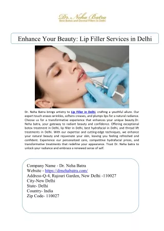 Enhance Your Beauty Lip Filler Services in Delhi