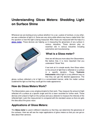 Understanding Gloss Meters Shedding Light on Surface Shine