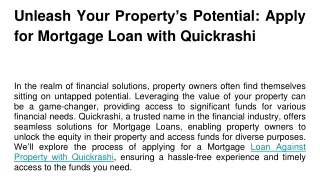 Unleash Your Property’s Potential_ Apply for Mortgage Loan with Quickrashi