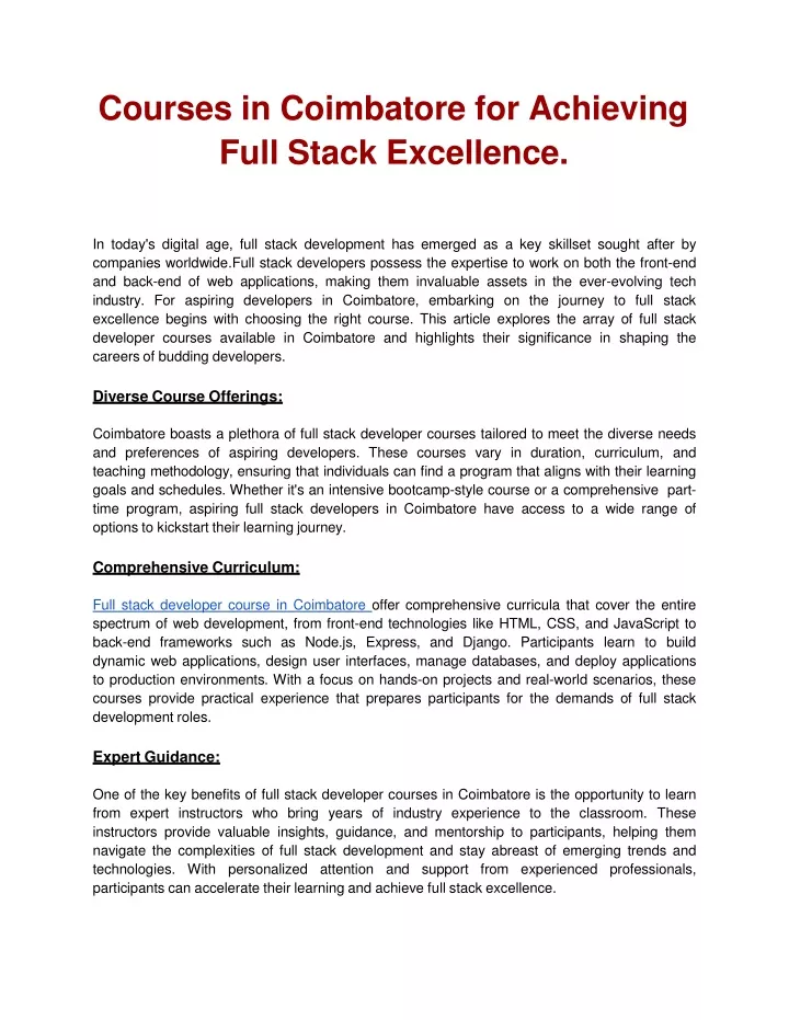 courses in coimbatore for achieving full stack excellence