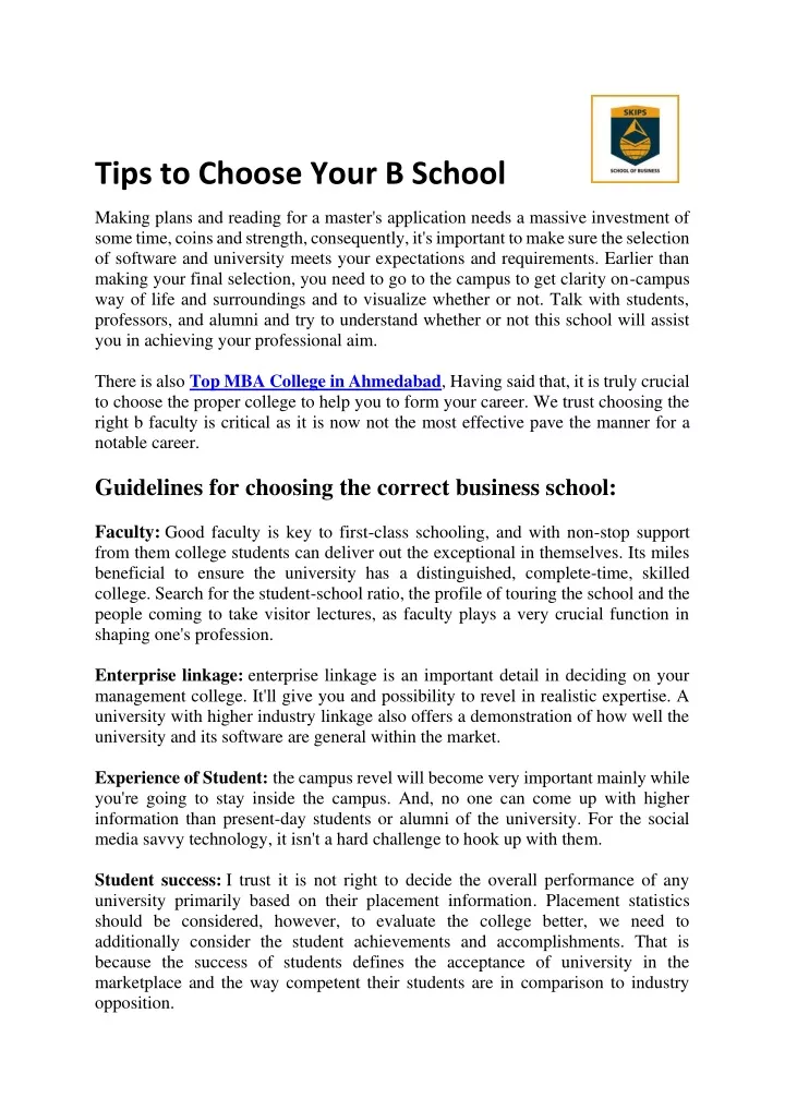 tips to choose your b school