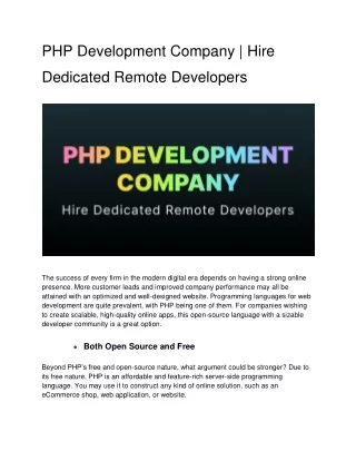 PHP Development Company Hire Dedicated Remote Developers