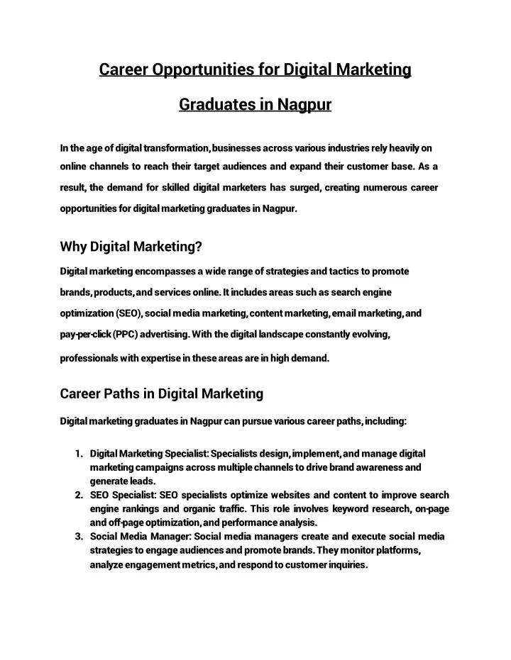 career opportunities for digital marketing