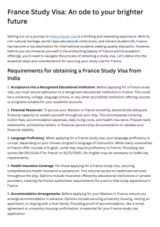 France Study Visa An ode to your brighter future