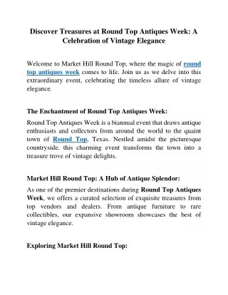 Discover Treasures at Round Top Antiques Week A Celebration of Vintage Elegance