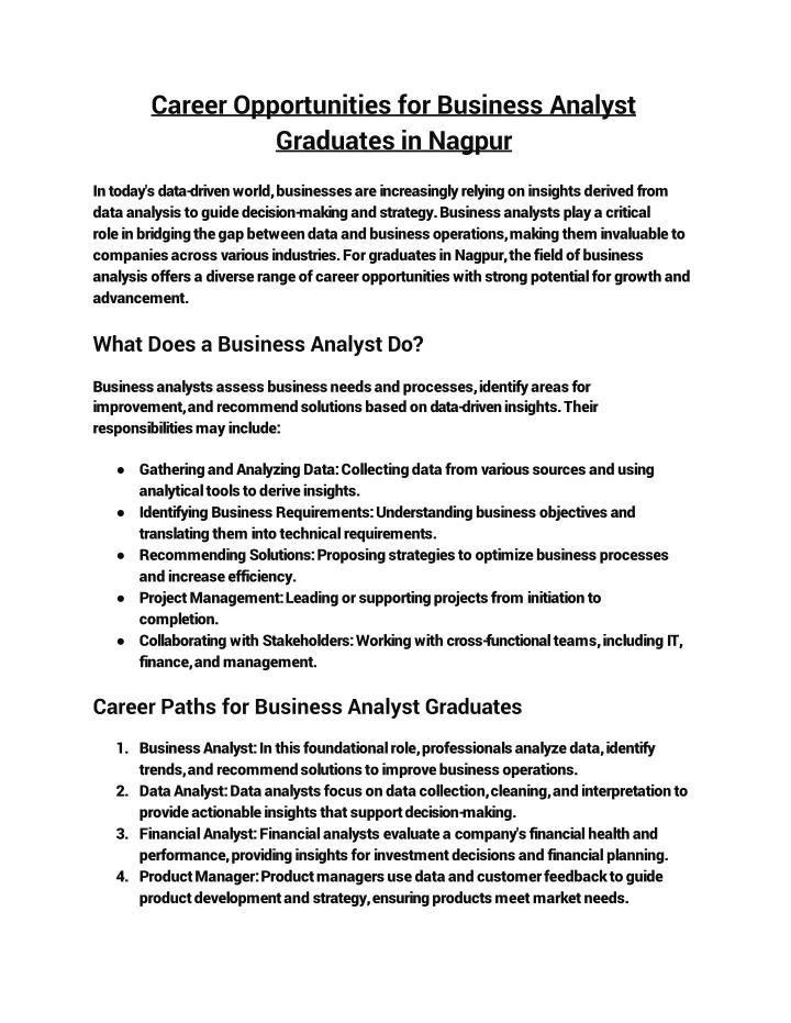 career opportunities for business analyst