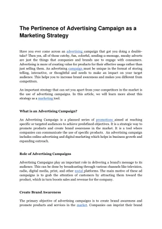 The Pertinence of Advertising Campaign as a Marketing Strategy