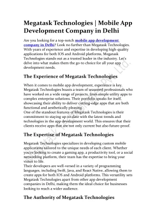 Android / IOS App Development Company in Delhi | Megatask Technologies Pvt. Ltd.