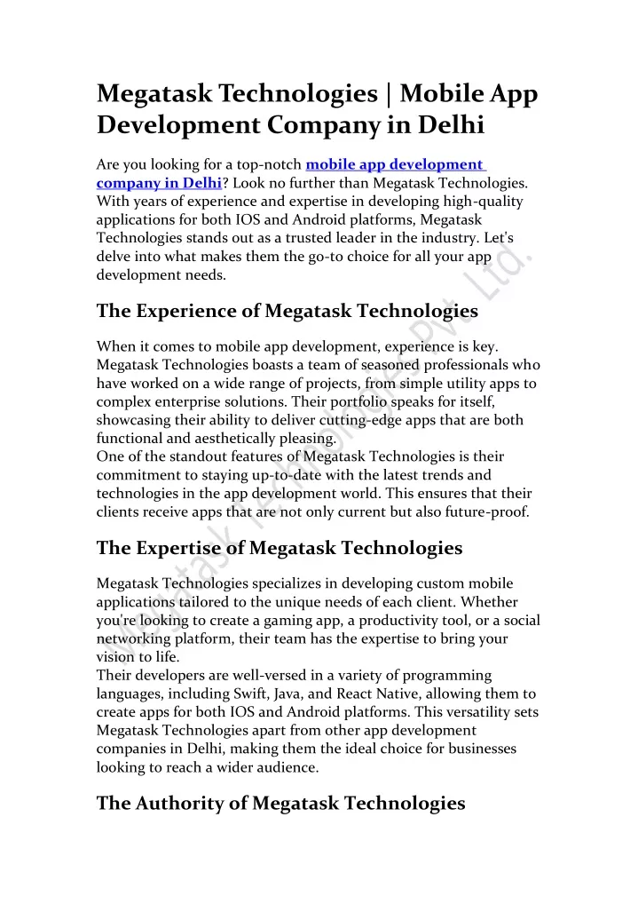 megatask technologies mobile app development