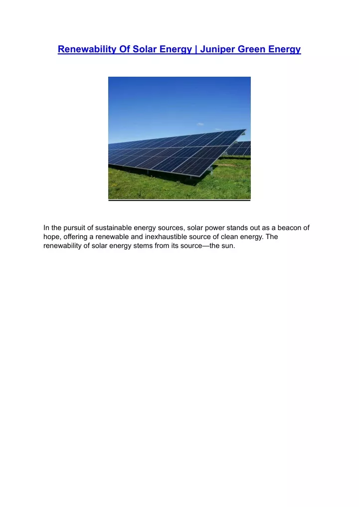 renewability of solar energy juniper green energy