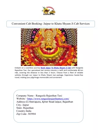 Convenient Cab Booking Jaipur to Khatu Shyam Ji Cab Services