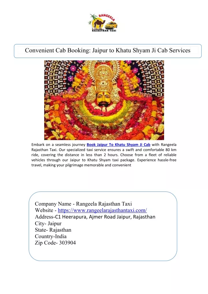 convenient cab booking jaipur to khatu shyam