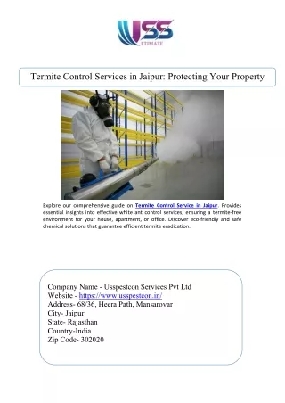 Termite Control Services in Jaipur Protecting Your Property