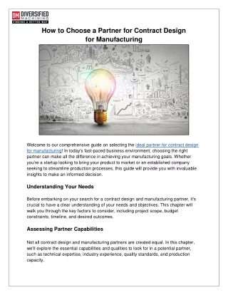 How to Choose a Partner for Contract Design for Manufacturing