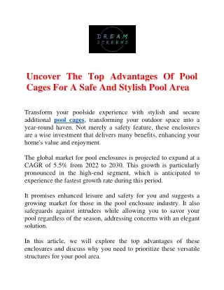 Uncover The Top Advantages Of Pool Cages For A Safe And Stylish Pool Area