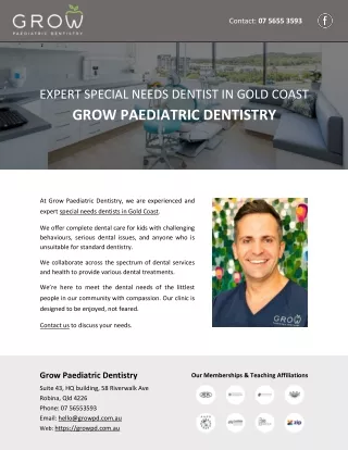 EXPERT SPECIAL NEEDS DENTIST IN GOLD COAST GROW PAEDIATRIC DENTISTRY