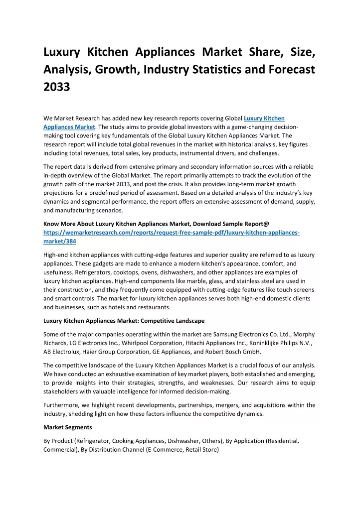 luxury kitchen appliances market share size