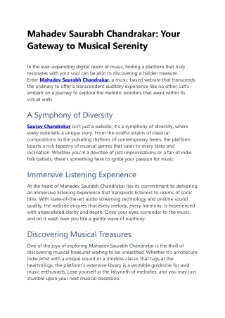 Mahadev Saurabh Chandrakar: Your  Gateway to Musical Serenity