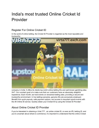 India's most trusted Online Cricket Id Provider