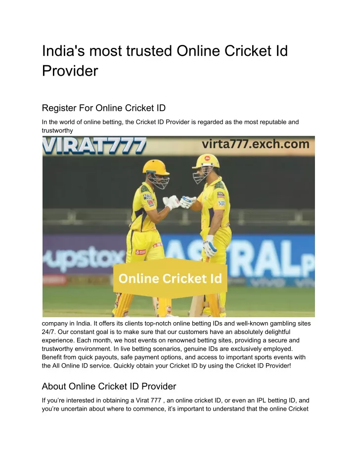 india s most trusted online cricket id provider