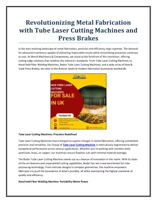 Revolutionizing Metal Fabrication with Tube Laser Cutting Machines and Press Brakes