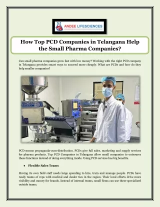 How Top PCD Companies in Telangana Help the Small Pharma Companies