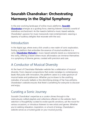 Sourabh Chandrakar: Orchestrating  Harmony in the Digital Symphony