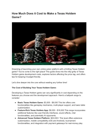 Unveiling Texas Holdem Game Development Costs