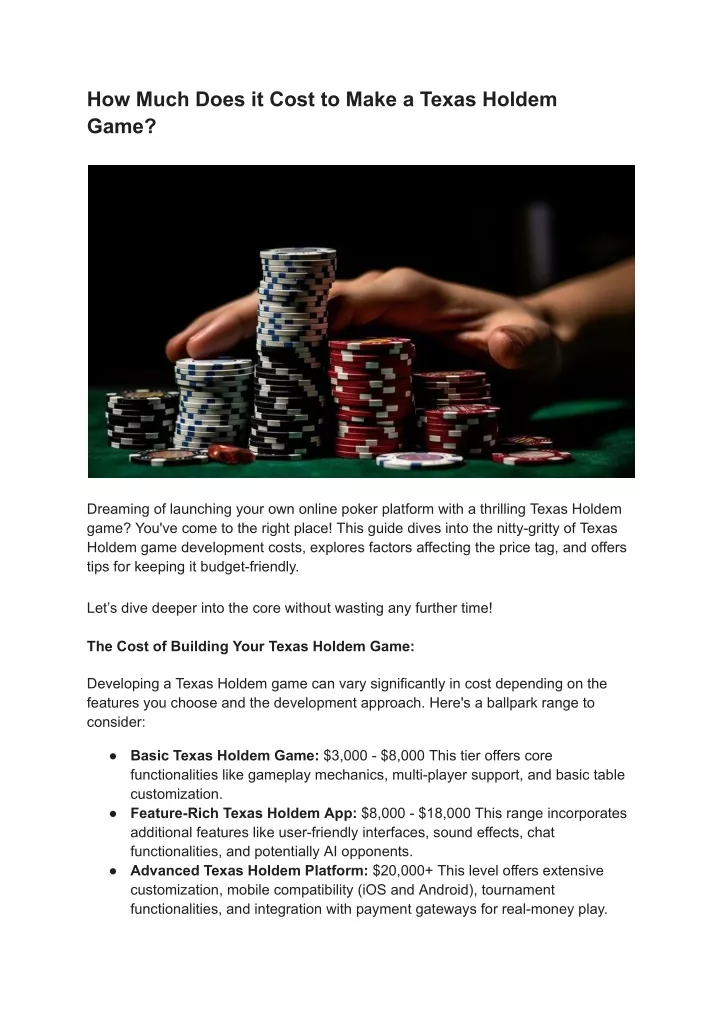 how much does it cost to make a texas holdem game