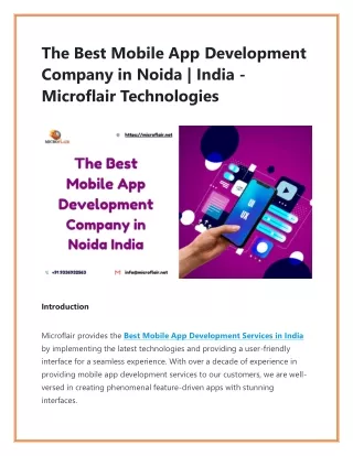 The Best Mobile App Development Company in Noida | India - Microflair Technologi