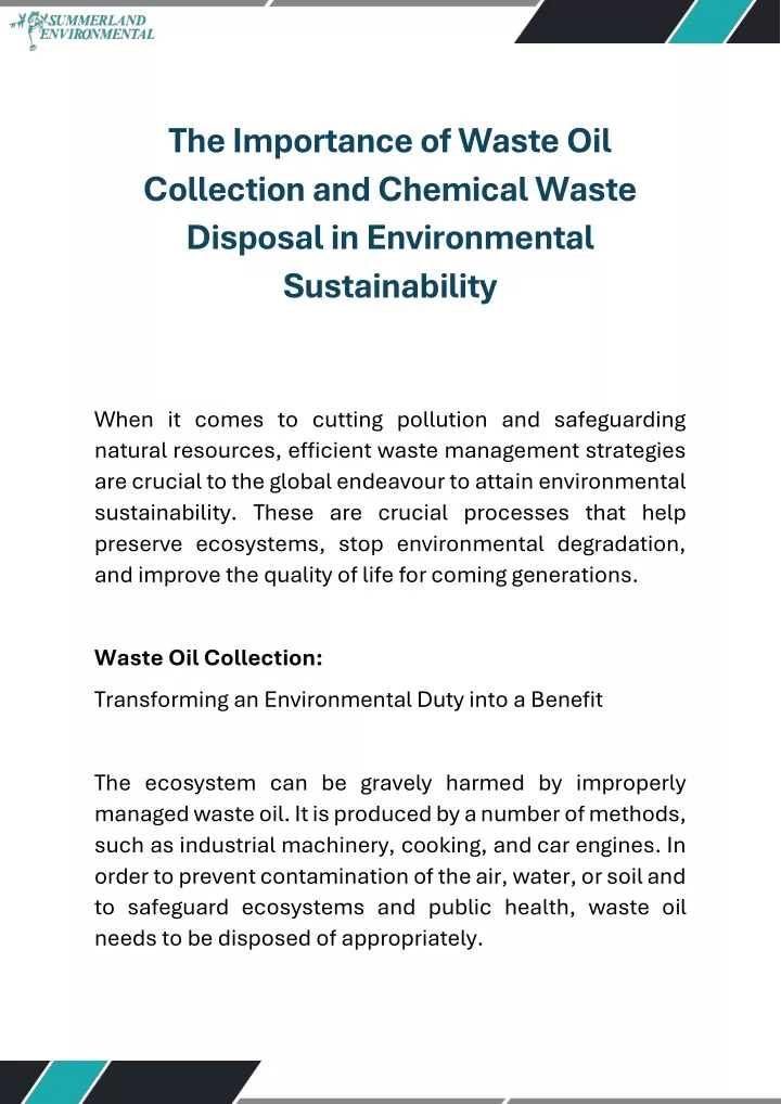 the importance of waste oil collection