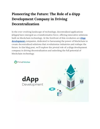 Pioneering the Future_ The Role of a dApp Development Company in Driving Decentralization