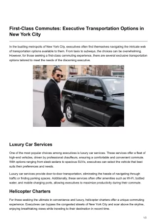 First Class Commutes Executive Transportation Options in New York City