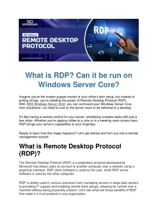 What is RDP? Can it be run on Windows Server Core?
