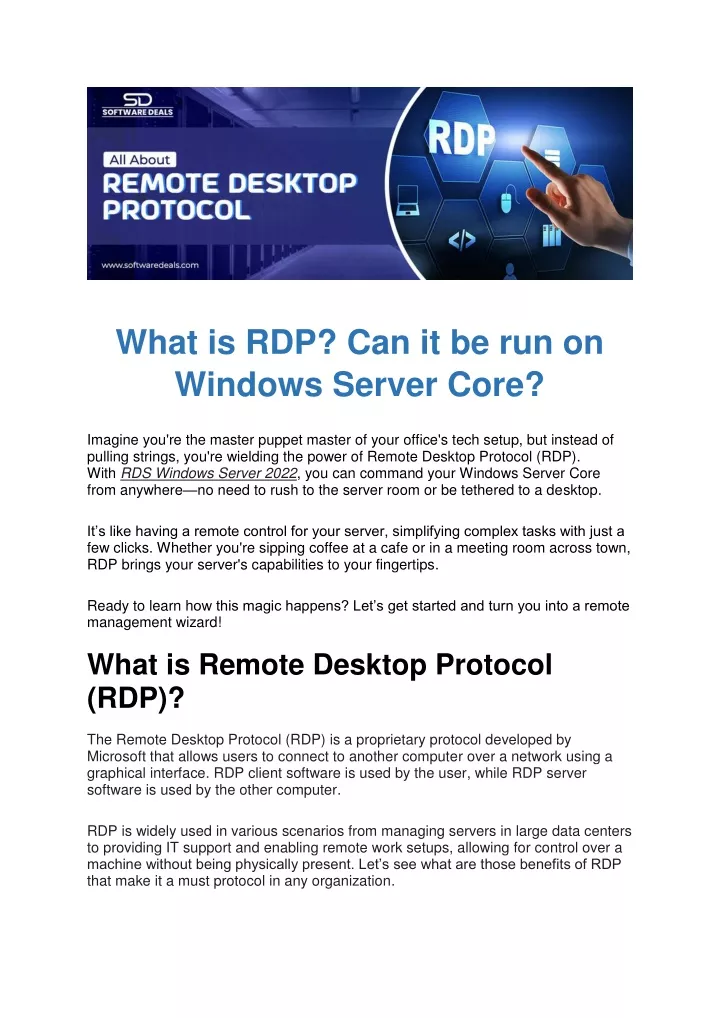 what is rdp can it be run on windows server core