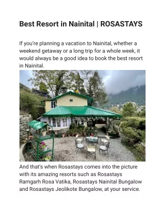 Best Resort in Nainital | ROSASTAYS