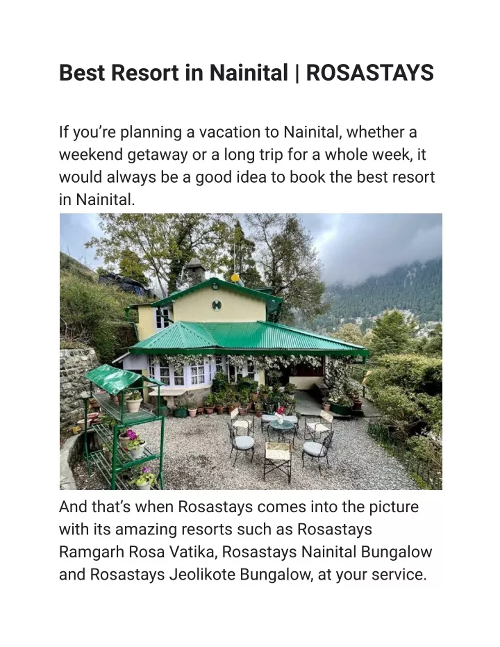 best resort in nainital rosastays