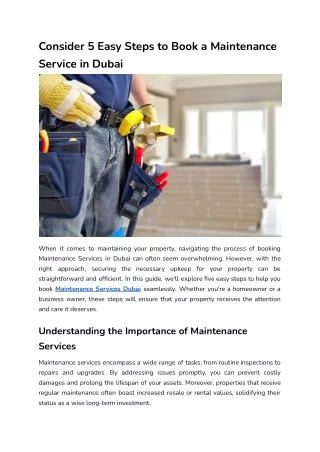 Consider 5 Easy Steps to Book a Maintenance Service in Dubai