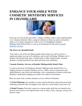 COSMETIC DENTISTRY SERVICES IN CHANDIGARH