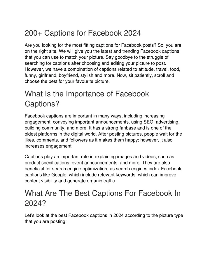 200 captions for facebook 2024