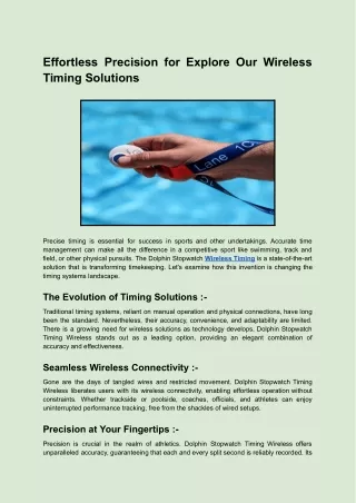 Effortless Precision for Explore Our Wireless Timing Solutions