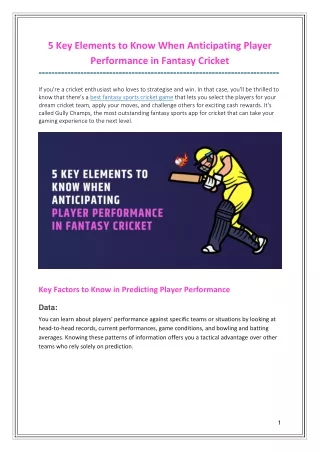 5 Key Elements to Know When Anticipating Player Performance in Fantasy Cricket