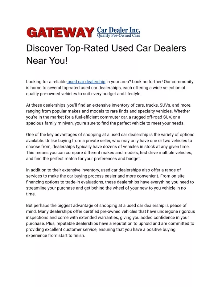 discover top rated used car dealers near you