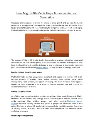 How Mighty 8th Media Helps Businesses in Lead Generation